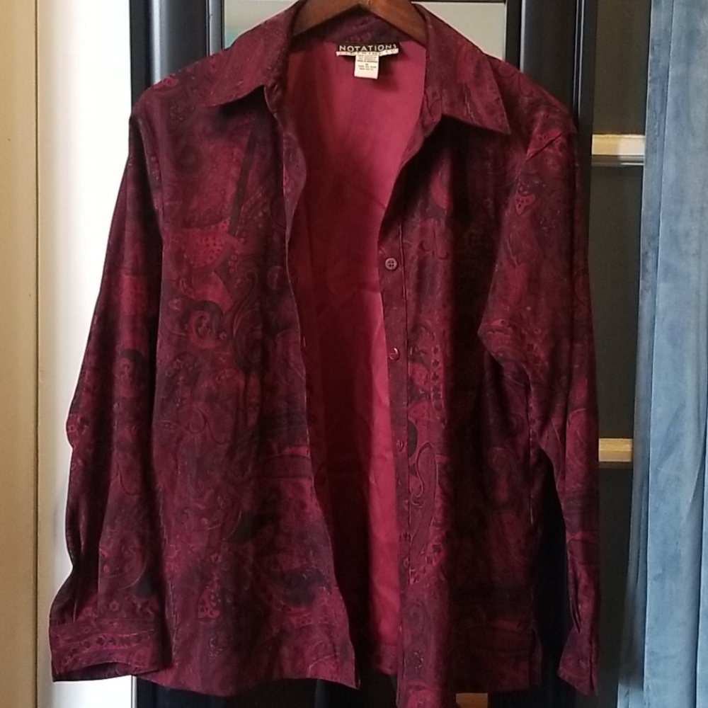 Vintage Retro Paisley Print Red Button Up Shirt